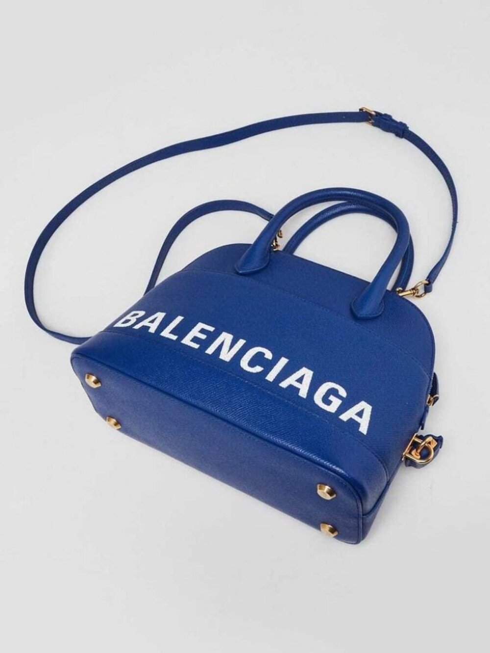 Balenciaga Blue Stamped Calfskin Leather Small Ville Satchel Bag - Picture 3 of 12